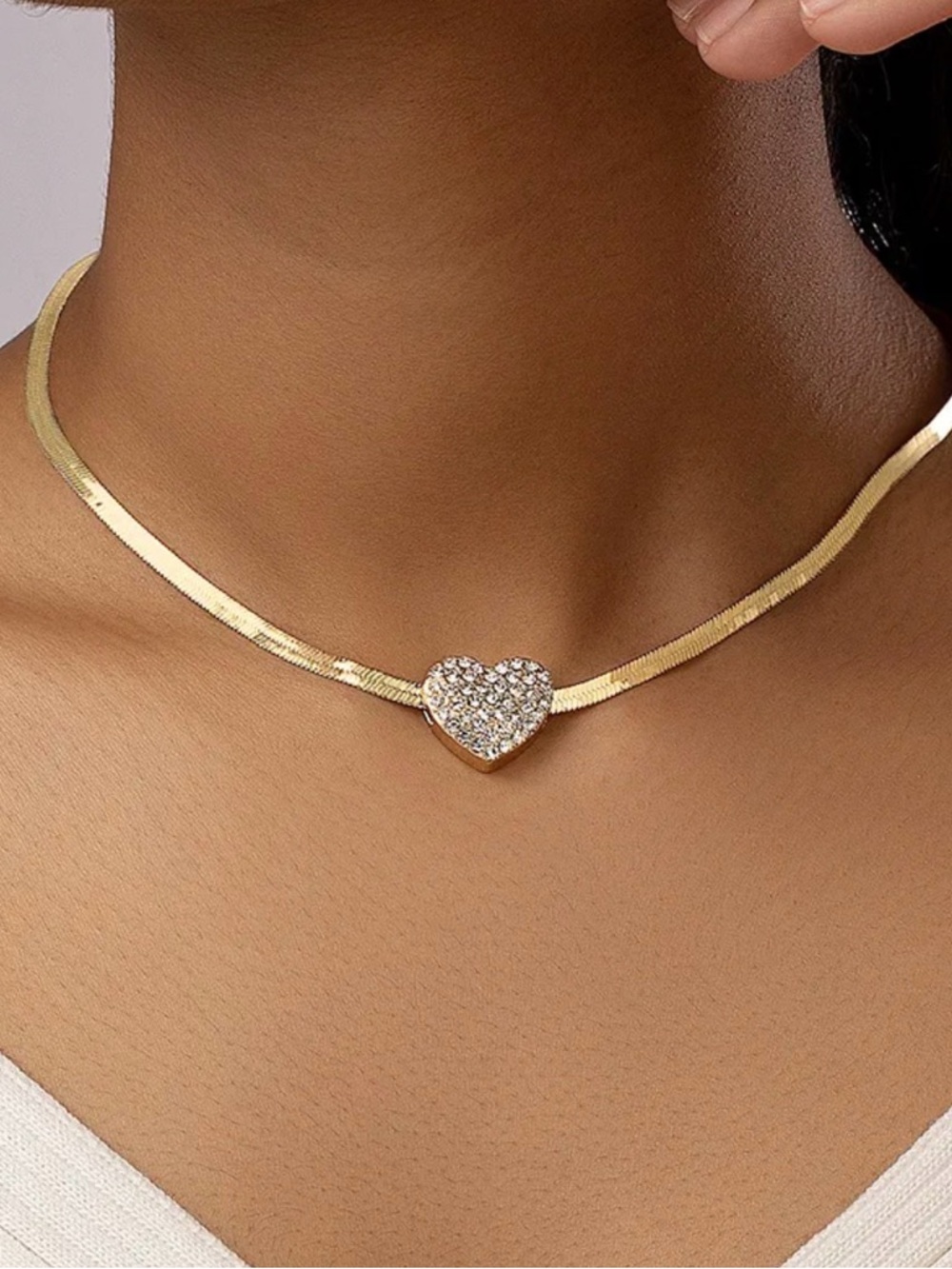 Gold Plated Heart Pavé Choker Necklace - Women Jewelry